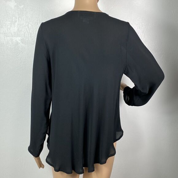 Catherine Bacon Bergdorf Goodman black silk hi low long sleeve blouse sz XS/S - Picture 4 of 8